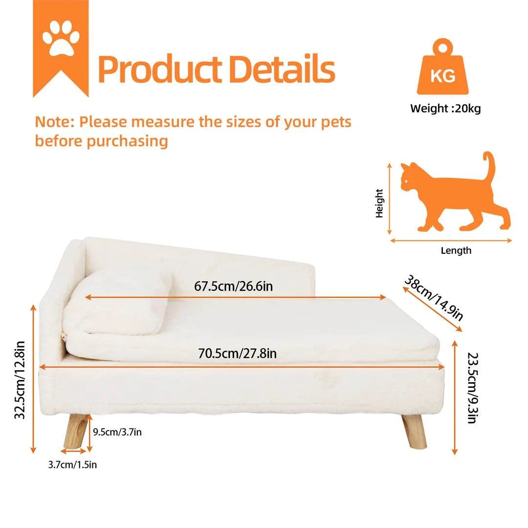 Dog Sofa Bed Cat Cushion Chairs Stool L Shape Soft Warm Nesting Couch with Rubber Wooden Legs