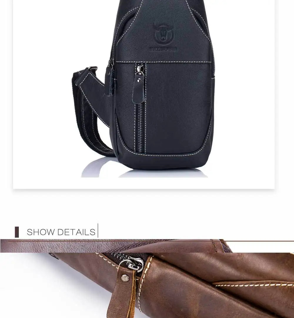 Men's Crossbody Chest Bag Retro Soft Genuine Cowhide Leather Casual Shoulder Bag