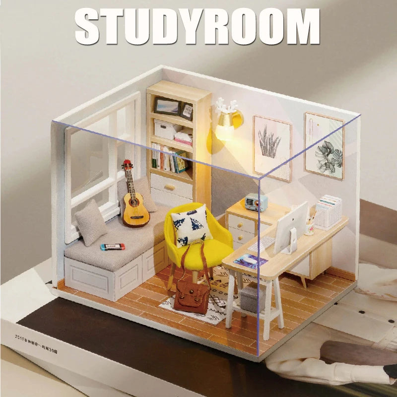 Wooden Miniature Doll House DIY Small House Kit Making Room Toys 3D Puzzle Assembly Building Model Toys for Birthday Gifts