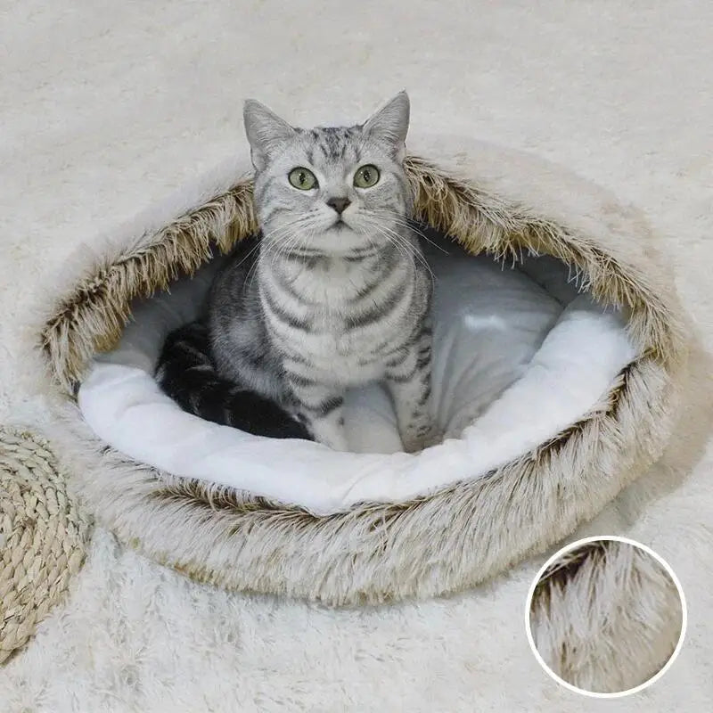 Pet Bed Cat Dog Winter Long Plush Round Cushion Pet House Warm Pet Basket Cat & Dog Sleep Bag Cat Nest Kennel For Small Dog Cat