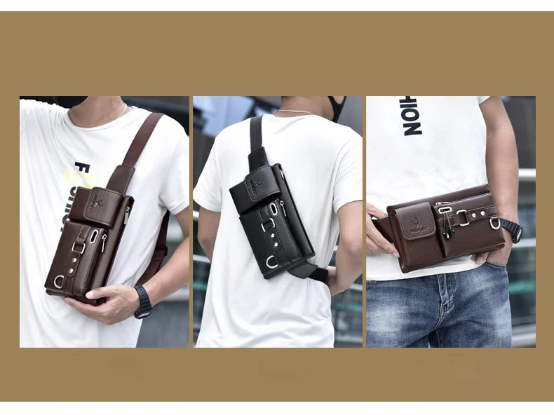 Brand Men's Waist Bag Leather Male Fanny Pack Male Shoulder Chest Bags for Phone Hip Sack Man Belt Pouch Murse Banana Bum Bag