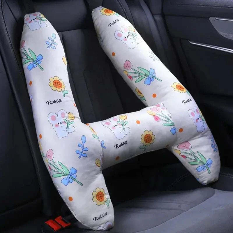 Kids car travel pillow with floral and animal print designed for comfort and neck support.