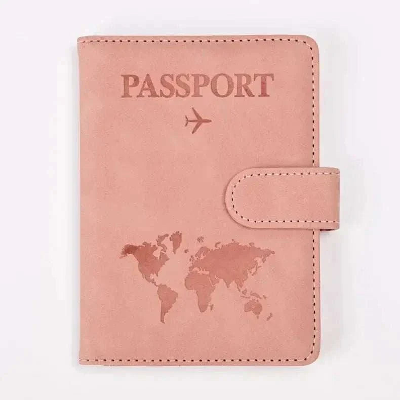 PU Leather Passport Holder with World Map Design in Pink