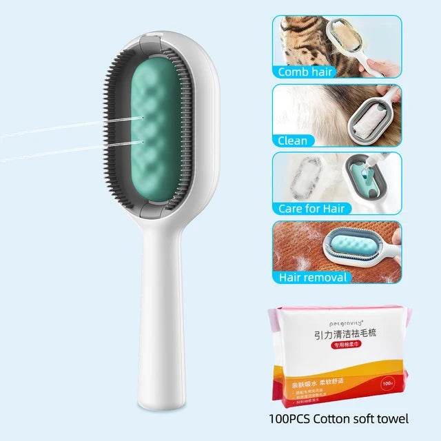 4-in-1 Pet Care Brush with soft bristles for brushing, cleaning, massaging, and fur removal.