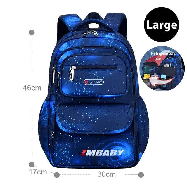 Large blue teenager school bag with spacious compartments and ergonomic design for comfort, featuring a trendy orthopedic style.