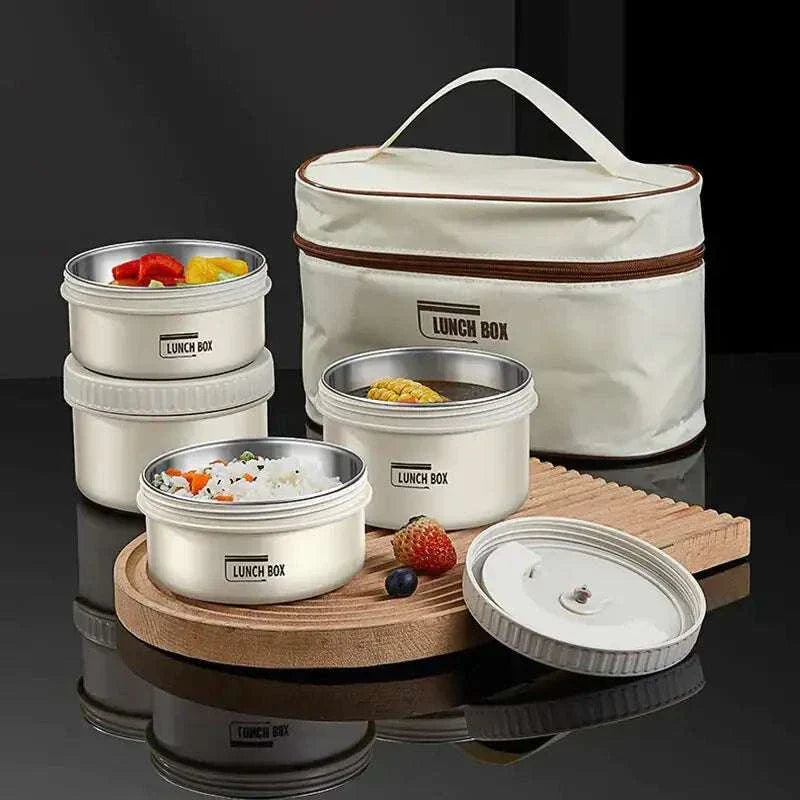 Bento Lunch Box Set with compartments, insulated bag, and lid for organized meals.