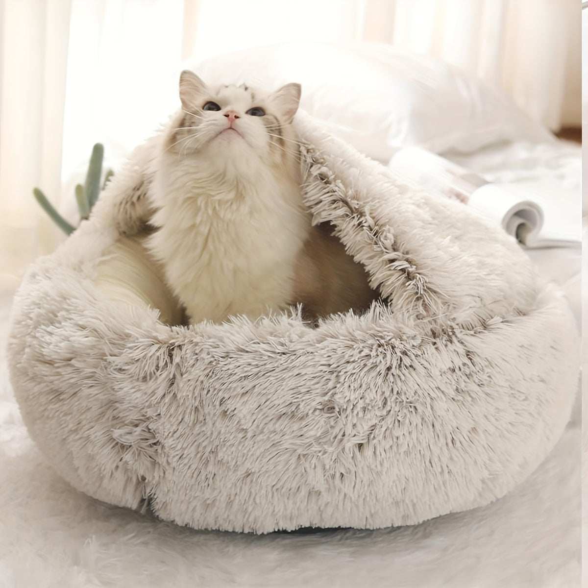 Calming Dog Beds & Cat Cave BedExpress Global Mart  customizedMajor Material:Faux FurItem ID:YC61842Calming Dog Beds & Cat Cave Bed With Hooded Cover, Washable Round Bedsb0d141-b8