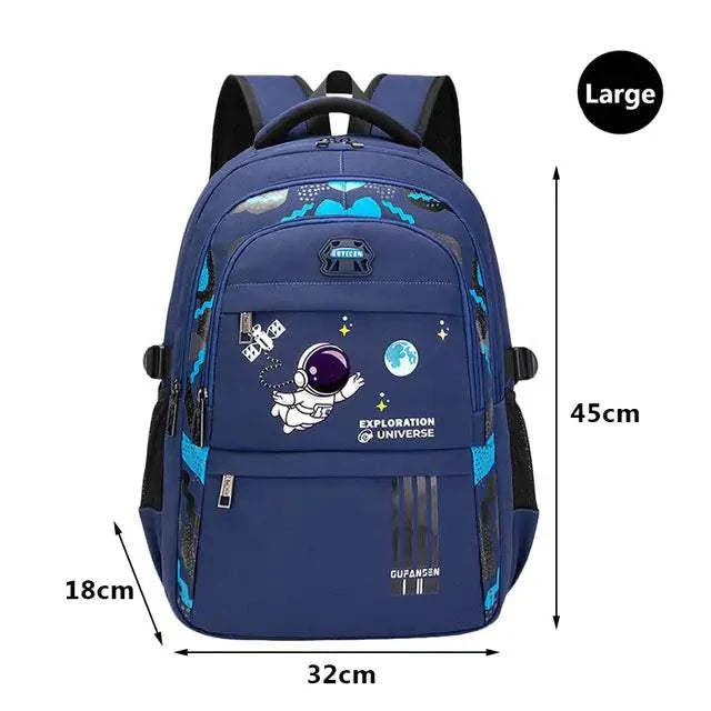 Teenager School Bag in blue with astronaut design, large size (45x32x18 cm).