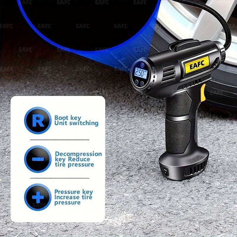 150PSI Cordless Car Tire Inflator PumpExpress Global Mart  customizedPower Mode:USB ChargingOperating Voltage:≤36VBattery Properties:Rechargeable BatteryRechargeable Battery:Lithium Battery-18650 SeriesDischarge Function:No discharge Portable Air Compressor: 150PSI Cordless Car Tire Inflator Pump With Pb0d141-b8