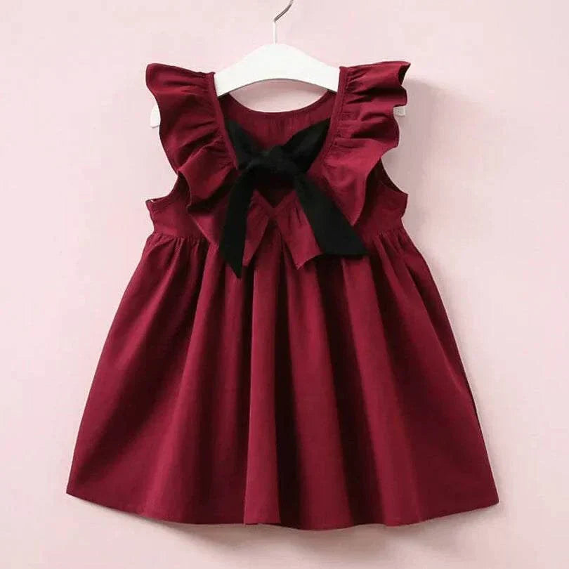 Toddler girls' bowknot summer sundress in red, featuring a charming bow design and breathable cotton fabric.