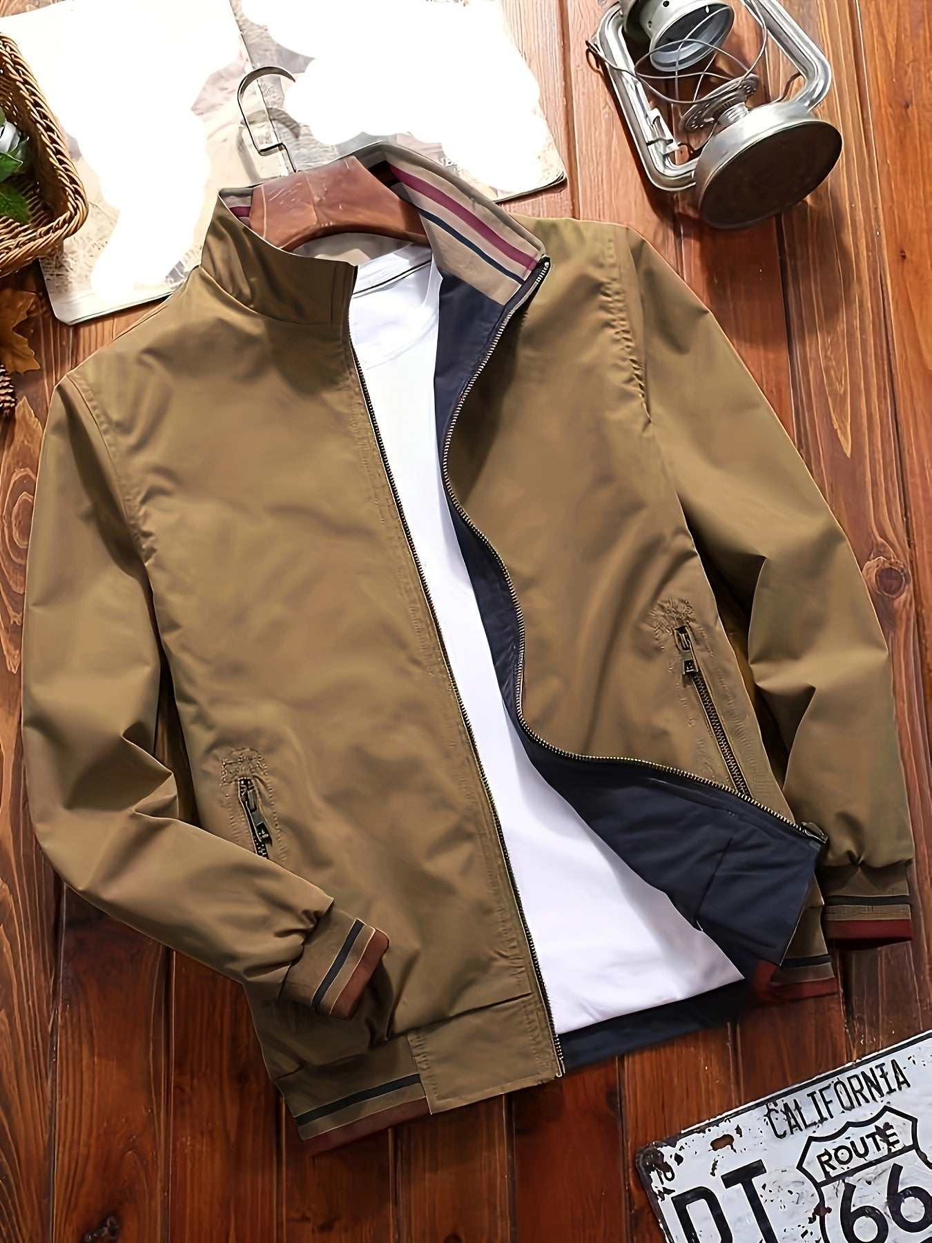 Mens Reversible Solid Color JacketExpress Global Mart  customizedProduct Description:
Alright, picture this: You're vibin' through the streets or chillin' with your squad, and you're rockin' the most versatile drip around—a Men's Mens Reversible Solid Color Jacket with Pocketsb0d141-b8