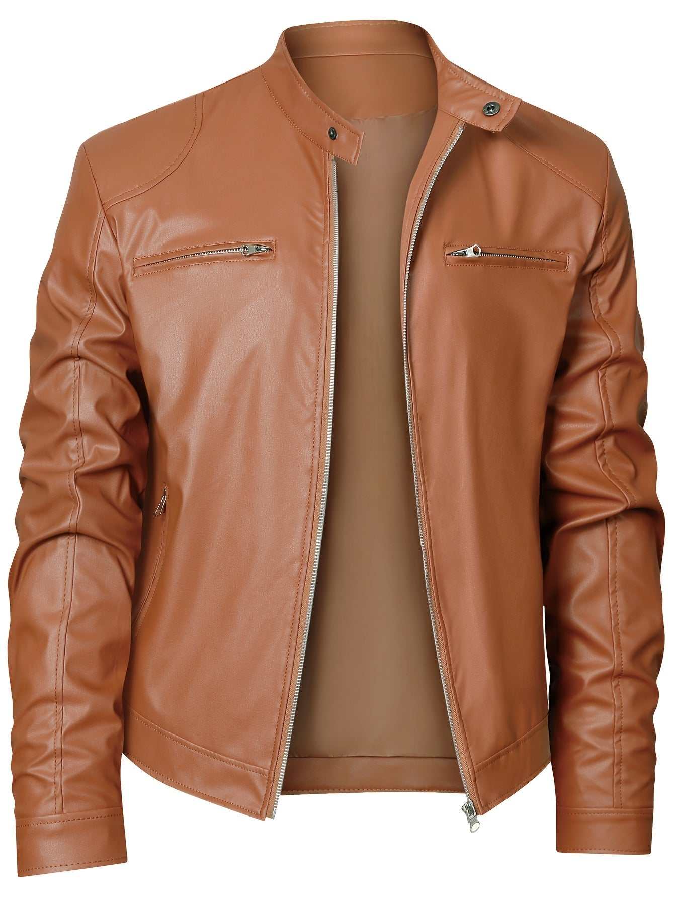 PU Leather Motorcycle Jacket - Zipper CardiganExpress Global Mart  customizedMaterial:PU
Length:Regular
Sleeve Length:Long Sleeve
Sleeve Type:Regular Sleeve
Details:Zipper
Pattern:Solid color
Sheer:No
Fabric:Non-Stretch
Placket Type:Placket
PMen's PU Leather Motorcycle Jacketb0d141-b8