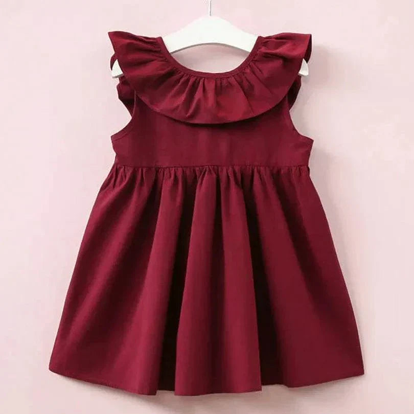 Toddler Girls' Bowknot Summer Sundress in red, featuring charming bowknot design and breathable cotton fabric, perfect for warm weather outings.