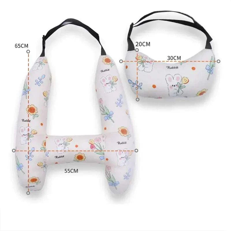 Kids car travel pillow with cute pattern design and ergonomic neck support.