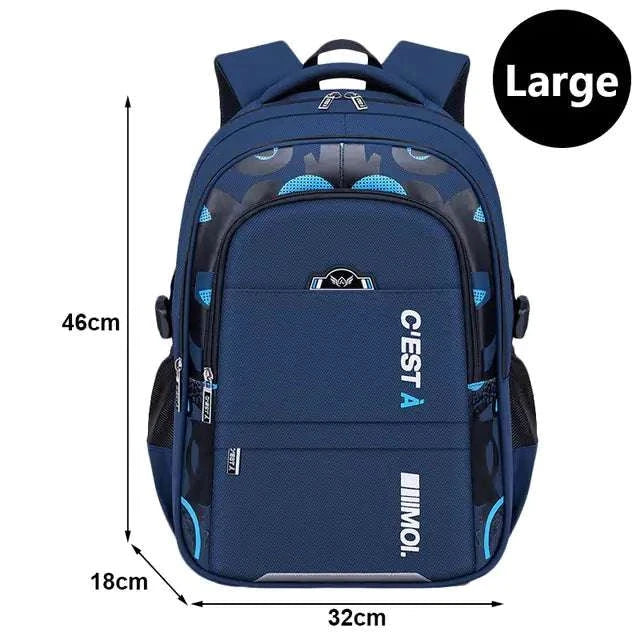 Teenager School Bag in large size, navy blue color, featuring orthopedic design with multiple compartments for textbooks and tech gear.