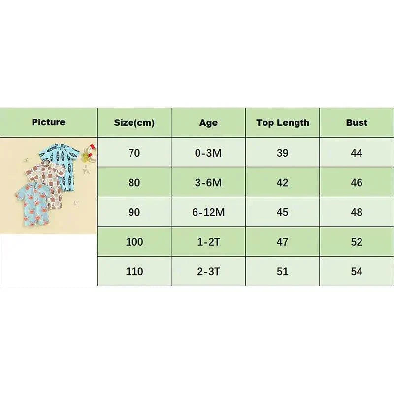 Toddler Rash Guard Beachwear size chart for ages 0-3T.