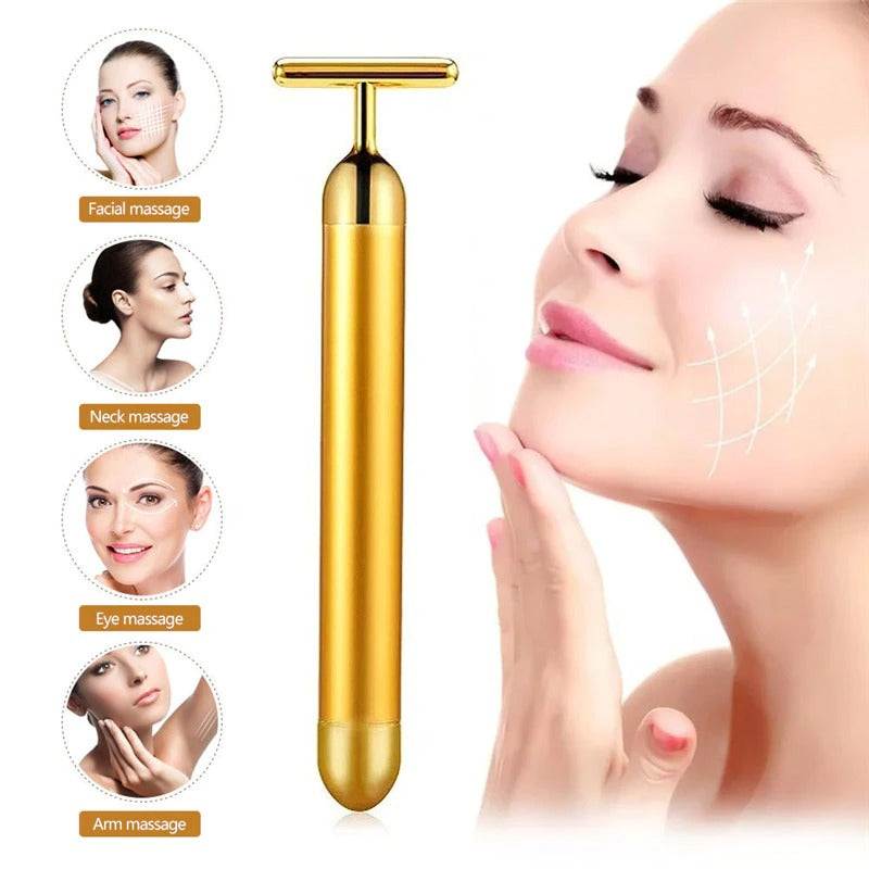 24K Gold Facial Roller MassagerExpress Global Mart  Beauty rollerIntroducing the Gold-Plated Germanium T-Bar: Your Key to Radiant, Rejuvenated Skin!
Experience the magic of vibration massage therapy with our cutting-edge T-Bar, de24K Gold Facial Roller MassagerZendrop