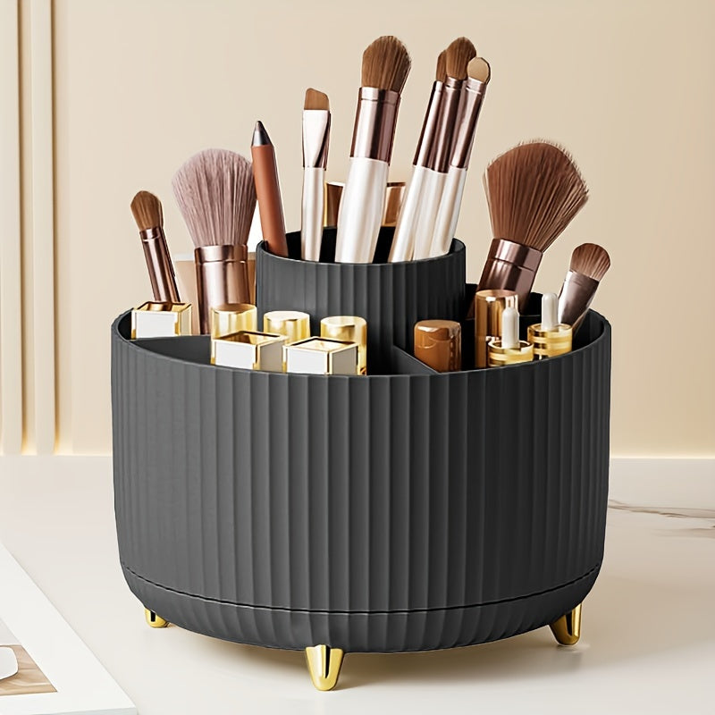 1pc Makeup Brush Storage Box 360 Rotating Makeup Brush Organizer 5Compartment Large Capacity Brush Rack Desktop Multifunctional Lipstick Pen Stationery Organizer For Storage And Organization