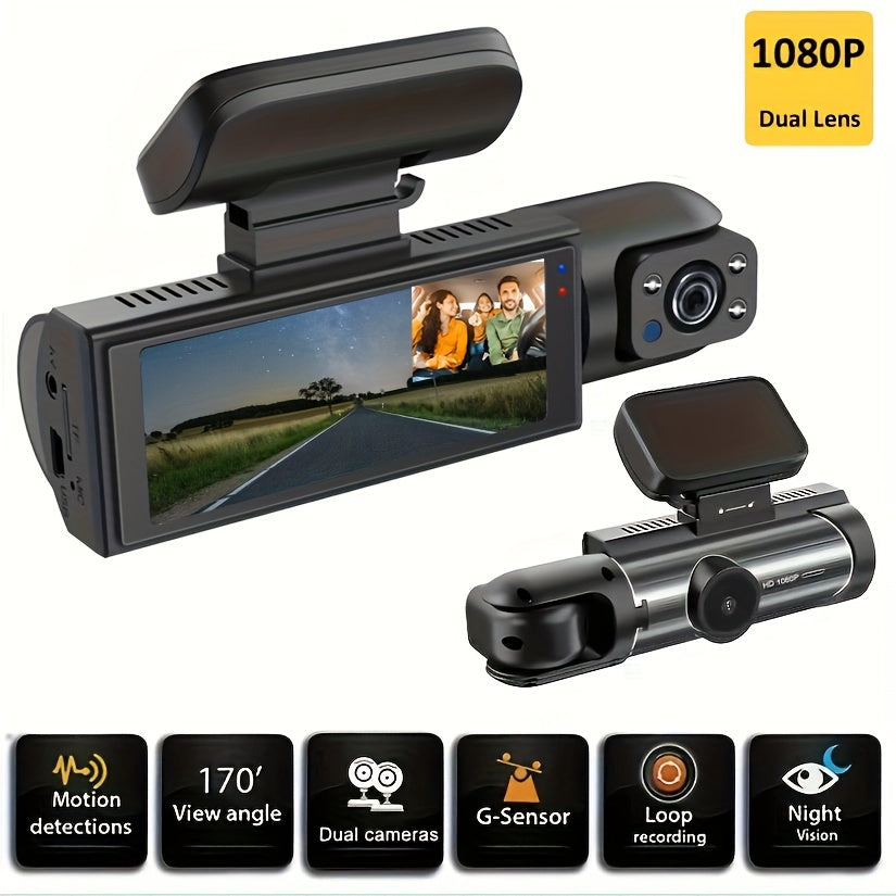 Dual Dash Cam Infrared Night Vision Dual Channel 1080P Front And Inside Wide Angle Car DVR Camera With 803 Cm IPS Screen 24hr Motion Sensor Parking Mode Loop Recording Without 32G Card